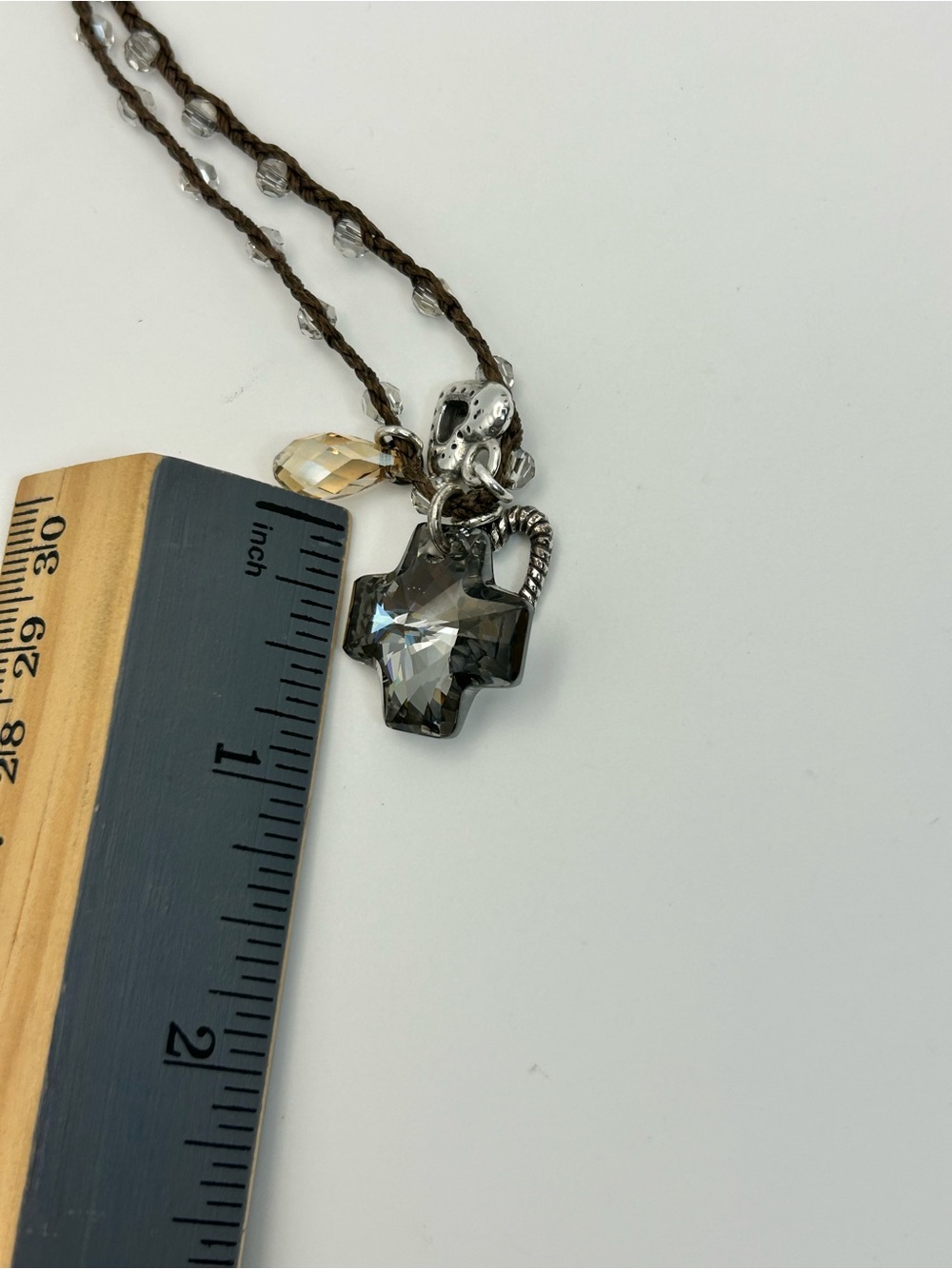 Brighton Karma Cross Necklace Brown Beaded Cord Smoky Gray Crystal Cross J45372 - Picture 14 of 14